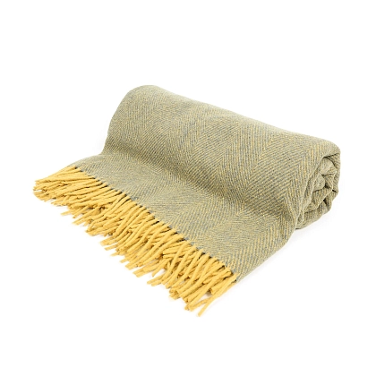 1Картинка Плед Highland Wool Blend Herringbone Blanket Navy Blue Ochre Yellow