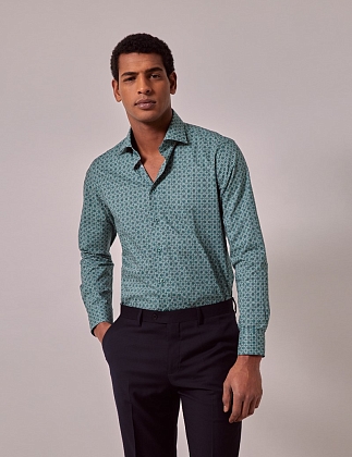 2Картинка Мужская рубашка Hawes & Curtis Brandon Green & Cream Geometric Slim Shirt