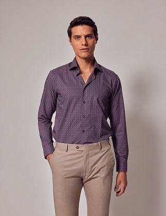 2Картинка Мужская рубашка Hawes & Curtis Piccadilly Burgundy & Blue Micro-Chain Slim Shirt