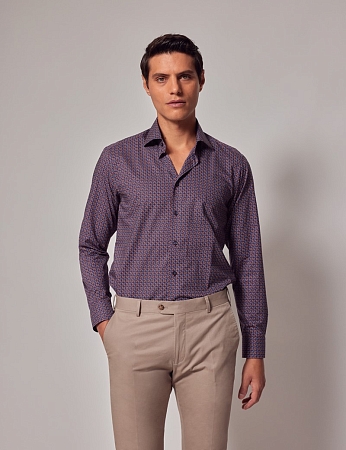 Hawes & Curtis Piccadilly Burgundy & Blue Micro-Chain Slim Shirt