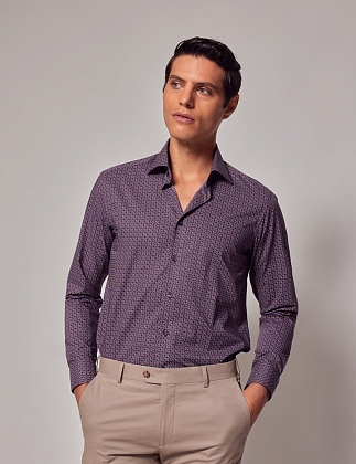 3Картинка Мужская рубашка Hawes & Curtis Piccadilly Burgundy & Blue Micro-Chain Slim Shirt