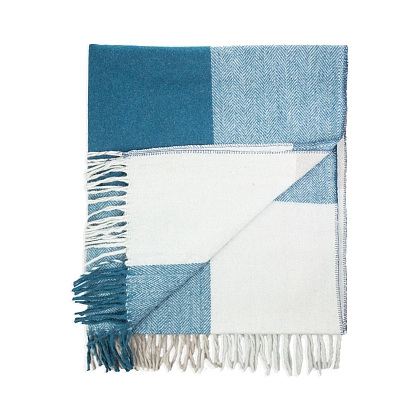 4Картинка Плед Herritage of Scotland Block Check Herringbone Knee Blanket Natural Teal
