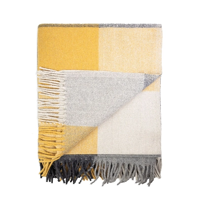 4Картинка Плед Herritage of Scotland Block Check Herringbone Blanket Grey Ochre