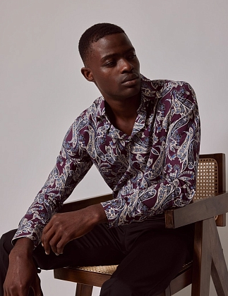 3Картинка Мужская рубашка Hawes & Curtis Piccadilly Purple & Cream Floral Paisley Slim Shirt