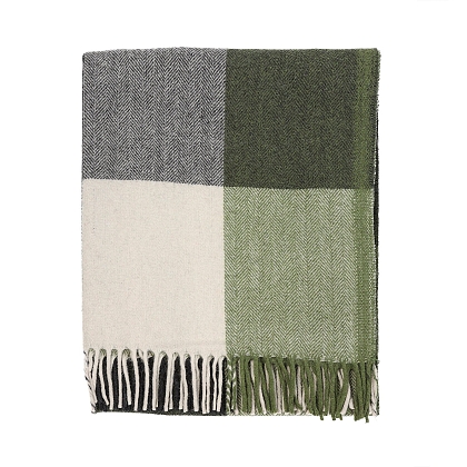1Картинка Плед Herritage of Scotland Block Check Herringbone Knee Blanket Natural Green