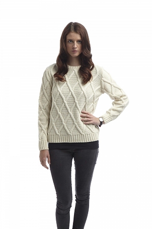 Womens Cross Check Sweater Ecru