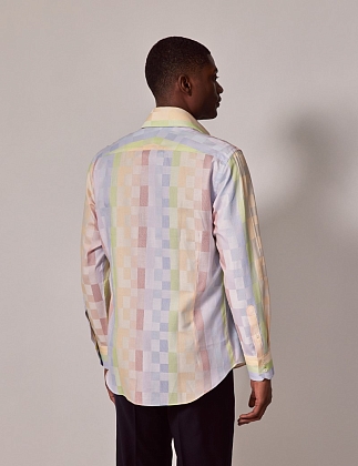 2Картинка Мужская рубашка Hawes & Curtis Brandon Blue & Yellow Multi Check Slim Shirt-High Collar