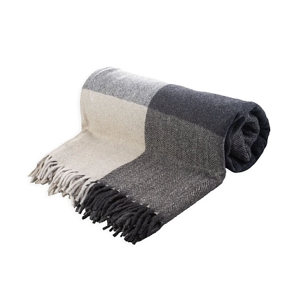 2Картинка Плед Herritage of Scotland Block Check Herringbone Blanket Natural Taupe