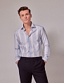 Hawes & Curtis Brandon Navy & White Floral Slim Diamond Weave Shirt - Mid-Collar