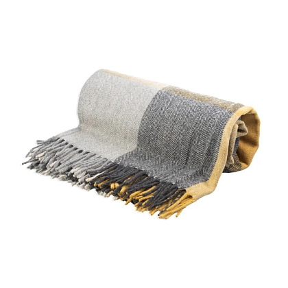 1Картинка Плед Herritage of Scotland Block Check Herringbone Blanket Grey Ochre
