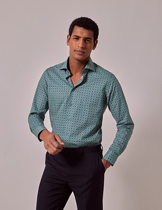 3Картинка Мужская рубашка Hawes & Curtis Brandon Green & Cream Geometric Slim Shirt