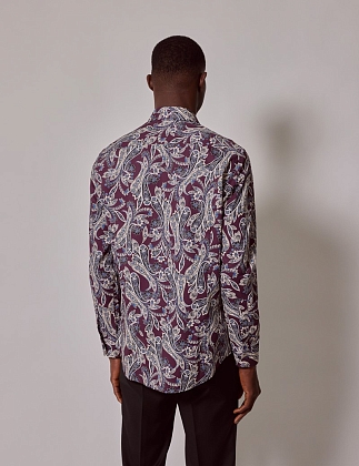 4Картинка Мужская рубашка Hawes & Curtis Piccadilly Purple & Cream Floral Paisley Slim Shirt
