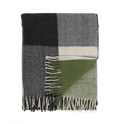 3Картинка Плед Herritage of Scotland Block Check Herringbone Blanket Natural Green